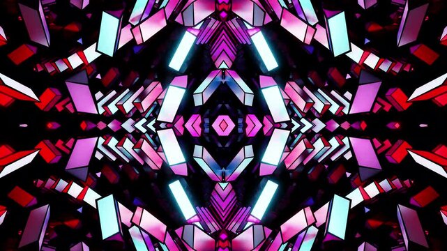 Purple with red kaleidocopic VJ loop backround with endless neon lights for party