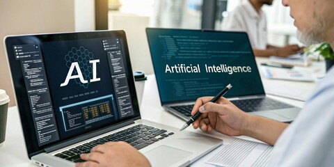 glimpse into the future: professionals working on Artificial Intelligence advancements Artificial Intelligence development in action modern technology 