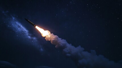 Obraz premium Launching a rocket at a space base, using a sky background.