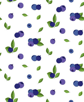Seamless vector pattern of blueberries and leaves on transparent background. For fabric, wallpaper, wrapping paper, card