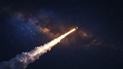 Launching a rocket at a space base, using a sky background.