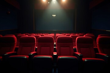 Empty movie theater with spotlight casting a solitary beam on the stage, symbolizing the power of imagination and the potential for new beginnings in a quiet, reflective space.