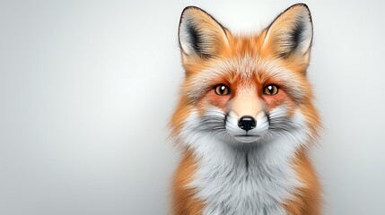 A beautiful red fox with a bushy tail, peering curiously into the camera, its fur and sharp features standing out against the white background. Ultra-Realistic, Photo Realistic, highly detailed, 