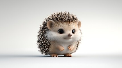 Obraz premium A charming hedgehog curled into a ball, with delicate spines and soft details, set against a simple, clean white background. Ultra-Realistic, Photo Realistic, highly detailed, 