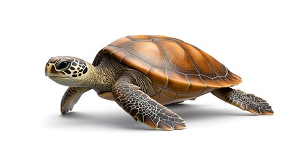 Fototapeta premium A graceful sea turtle with intricate patterns on its shell, gliding serenely against a plain white backdrop that draws attention to its calm demeanor. Ultra-Realistic, Photo Realistic, highly 