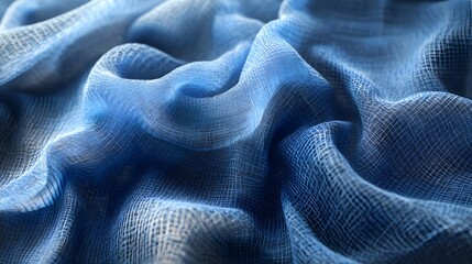 Abstract Blue Fabric Texture Showing Wavelike Drapes