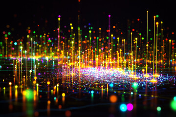 vibrant display of holographic scatter plots glowing brightly, showcasing colorful data points in dynamic arrangement. scene evokes sense of wonder and exploration