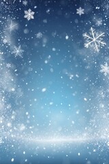 Christmas Background with Falling Snowflakes and Stars in Silver-Light Blue Tones