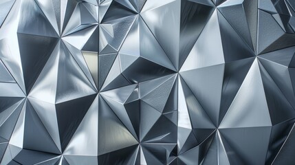 Metallic surface formed by multiple triangles reflecting light, creating an abstract and modern design