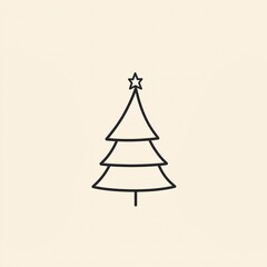 Elegant Minimalist Christmas Tree Line Art on Beige Background for Contemporary Holiday Decor and Simple Design Themes