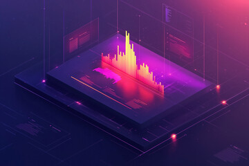 vibrant holographic visualization of portfolio performance data, showcasing colorful bar graphs and digital elements in futuristic design