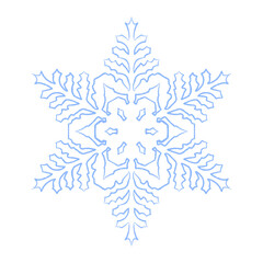 Blue snowflake outline illustration on transparent background 