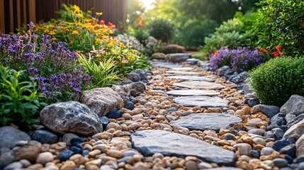 Obraz premium Intricate Garden Pathway with Colorful Flowers