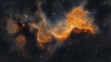 Fototapeta premium A dazzling nebula in deep-space with orange and yellow hues blending into a dark backdrop