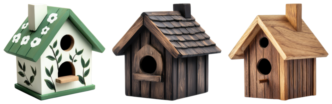 Charming wooden birdhouses with unique designs