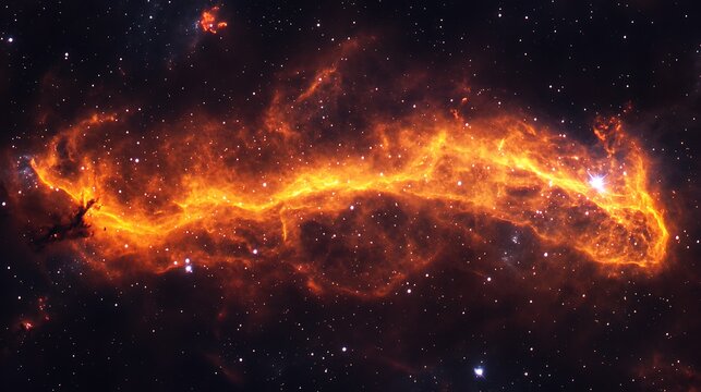 A dazzling nebula in deep-space with orange and yellow hues blending into a dark backdrop