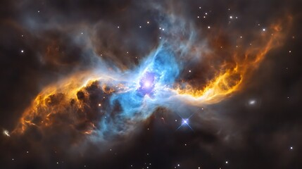 Obraz premium A nebula forming in space with wisps of light-blue gases and a faint glow of purple