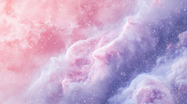 A serene nebula with soft pastel hues of pink and lavender against a backdrop of stars