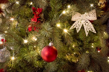 Christmas tree decorations close up