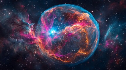 Fototapeta premium The rich colors of a planetary nebula radiating against the backdrop of deep space