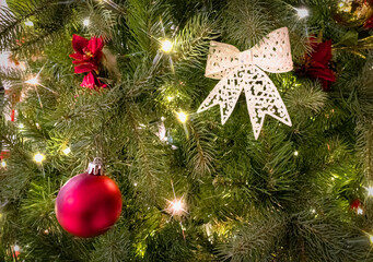 Christmas tree decorations close up