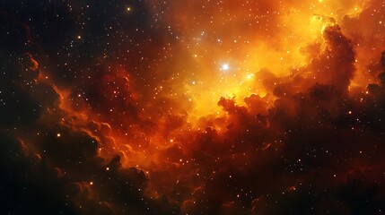 Obraz premium Brilliant star clusters shining within a cloud of golden and red nebula gases
