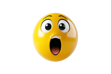 Fototapeta premium 3D cartoon surprised face emoji with wide eyes and open mouth, expressing shock or amazement. bright yellow emoji is isolated on white background, conveying playful and fun emotion