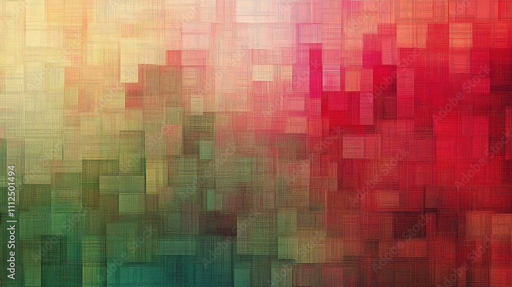 Aufkleber a digital grid filled with organized pixel blocks, transitioning in color from vibrant reds to muted