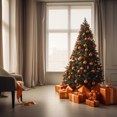 A decorated Christmas tree with gifts, presents, and boxes for the holiday season