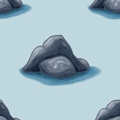 Seamless Pattern: Big Ships and Rock on Light Blue Background