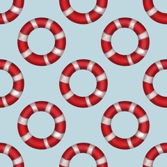 Seamless Pattern: Small Lifebuoy on Light Blue Background