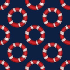 Seamless Pattern: Small Lifebuoy on Blue Background