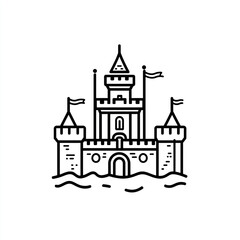 Obraz premium Castle simple icon in black outline illustration on a white background.
