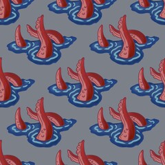 Fototapeta premium Seamless Pattern: Small Tentacles on Gray Background