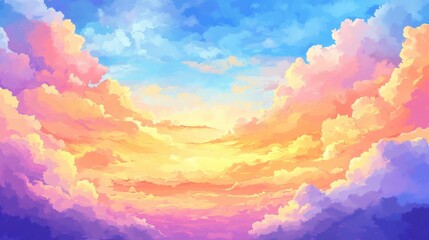 Sunset over colorful clouds digital art vibrant sky peaceful atmosphere aerial view serenity