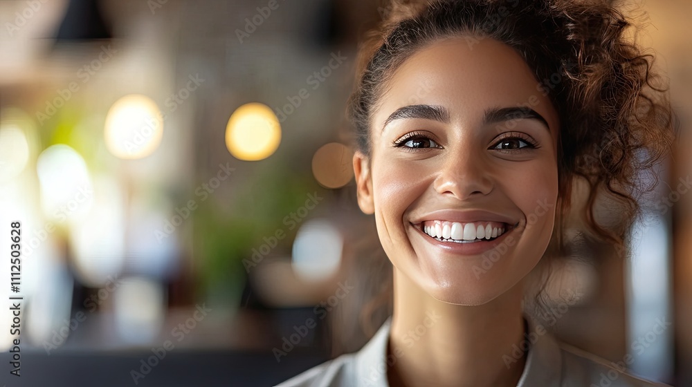 Poster close-up of a representative assisting a customer with a smile, showcasing the commitment to providi