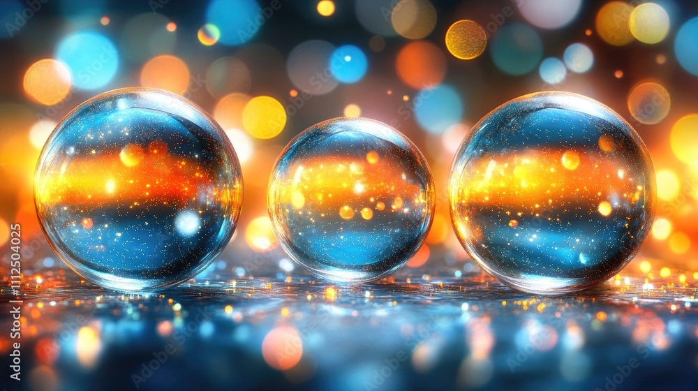 Poster digital spheres and prisms floating through a neon space, combining futuristic 2d and 3d visuals.