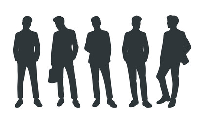 Man silhouette set. Fashion model people. Trendy and fashionable men with briefcase. Businessman in suit. Social media avatars. Flat vector collection