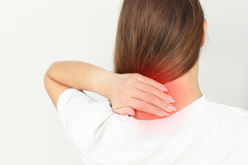 Neck pain background. Relief for neck and shoulder discomfort with targeted care. Muscle tension...