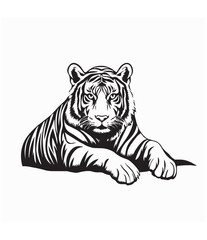 Tiger Lying Down Images image vector. Black and white Tiger Lying Down Images on white background.