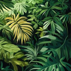 Artistic foliage patterns, deep jungle, flat design illustration