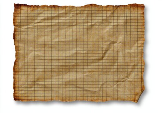 A sheet of old brown math grid paper, graph paper texture as background. , isolated on white background,  , copy space, copy space for text,