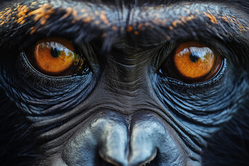 Close-up of a gorilla's bright eyes showcasing emotion and expression in a captivating portrait