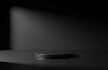 Empty black podium or pedestal for product presentation. 3d rendering	