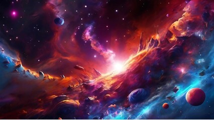 Vibrant nebula on space background