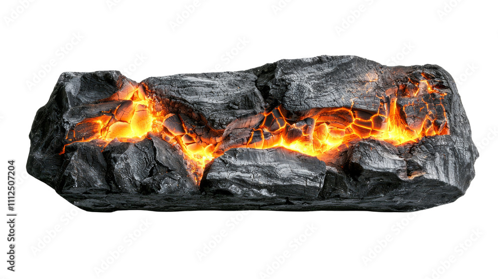 Poster a dark, textured rock with glowing orange and yellow lava-like patterns running through it.