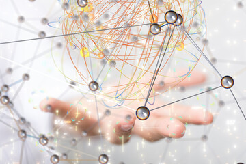 abstract lines with dots over dark background.