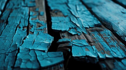 Close-up of a worn wooden table with peeling paint, suitable for use in interior design or decoration images