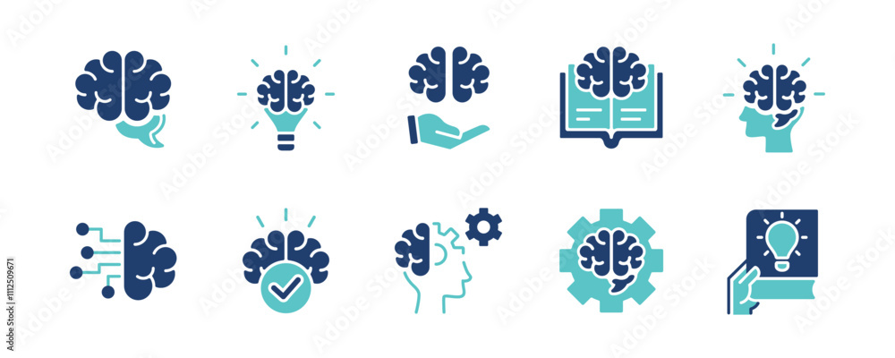Poster collection of brain icon set brainstorm mind thinking intelligence cognition vector business educati