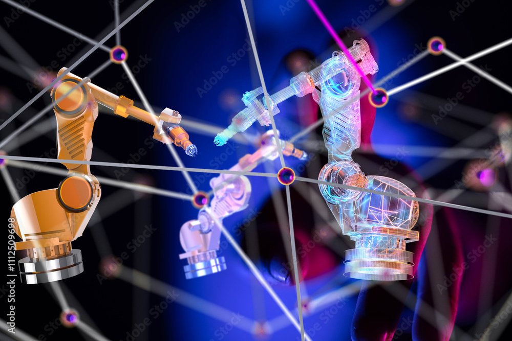 Poster neural network 3d illustration. big data and cybersecurity - 3d